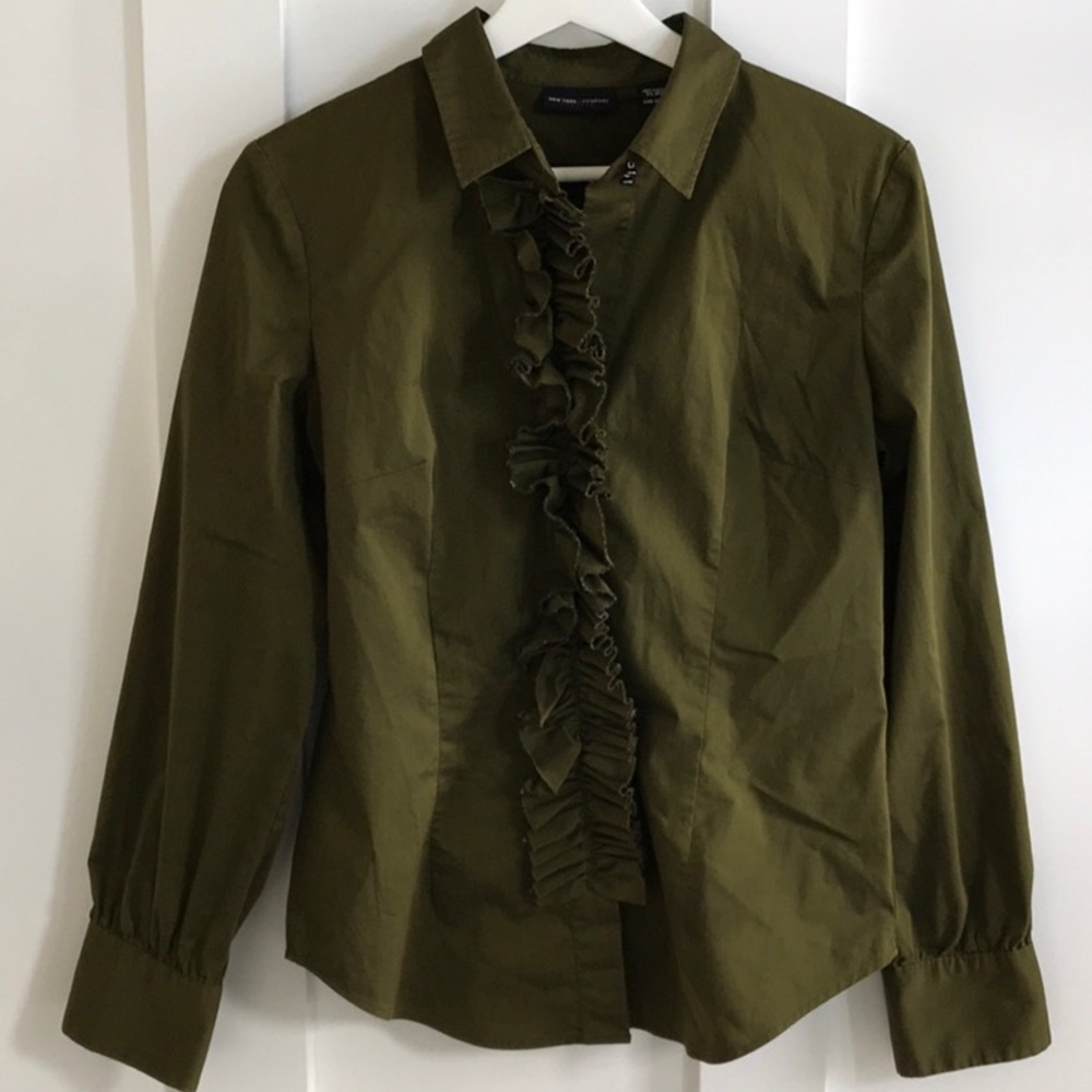 New York & Co olive green button down